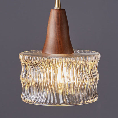 Modern Transitional Walnut Brass Round Glass Shade 1-light Pendant Light for Living Room