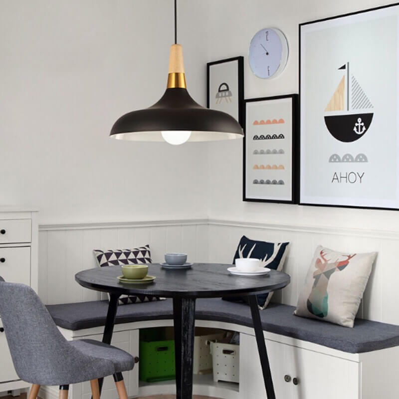 Nordic Macaron Barn Metal Wood 1-light Pendant Light