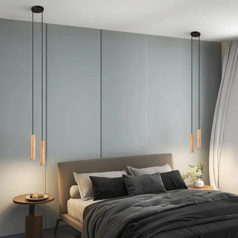Modern Minimalist Wood Cylinder LED Pendant Light Lumendat