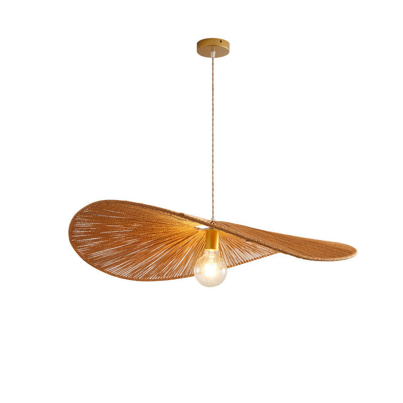 Japanese Minimalist Rope Weaving Straw Hat Round 1-light Pendant Light BulbSquare