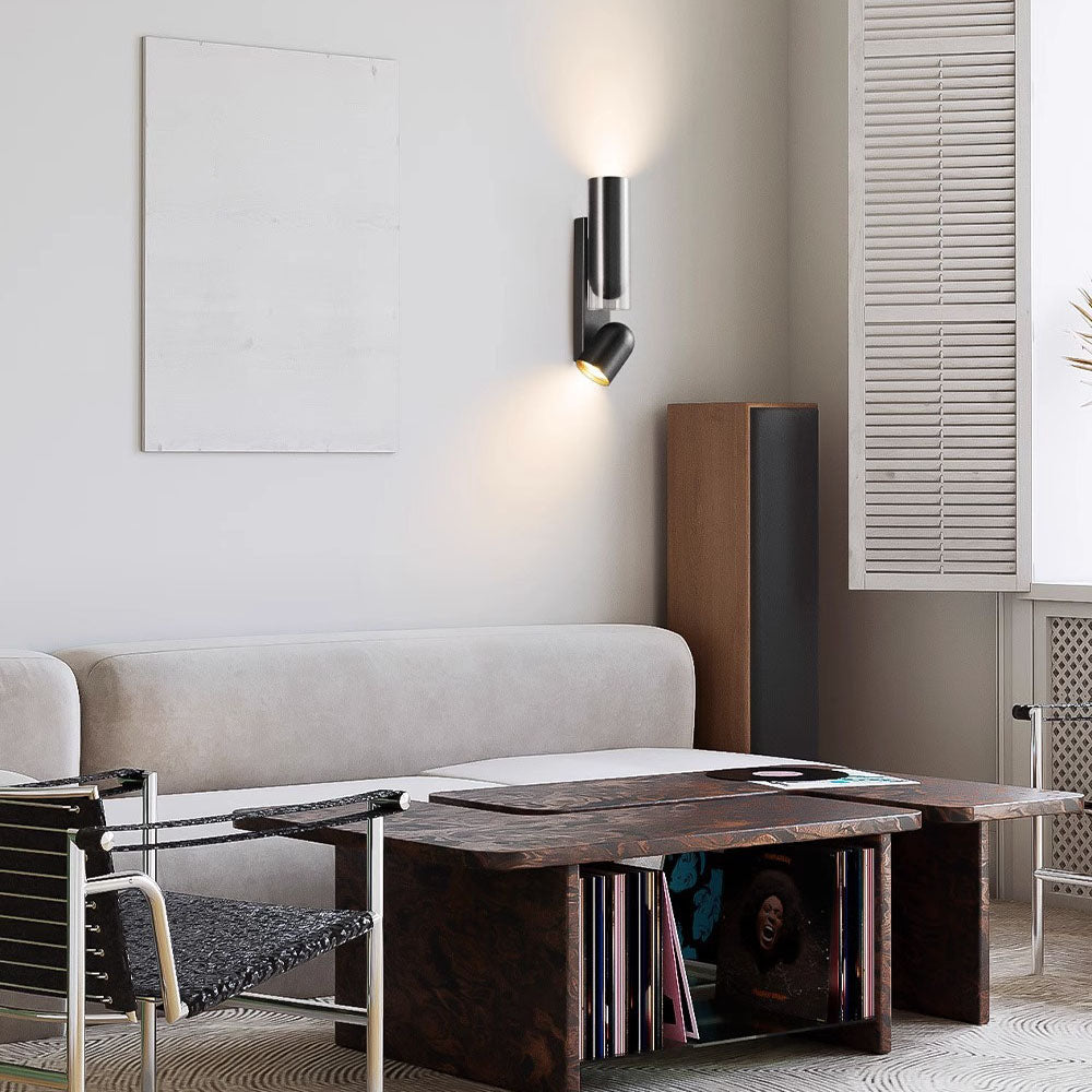 Modern Minimalist Rotatable Cylinder Metal Glass 2-Light Wall Sconce Lamp For Bedroom Lumendat