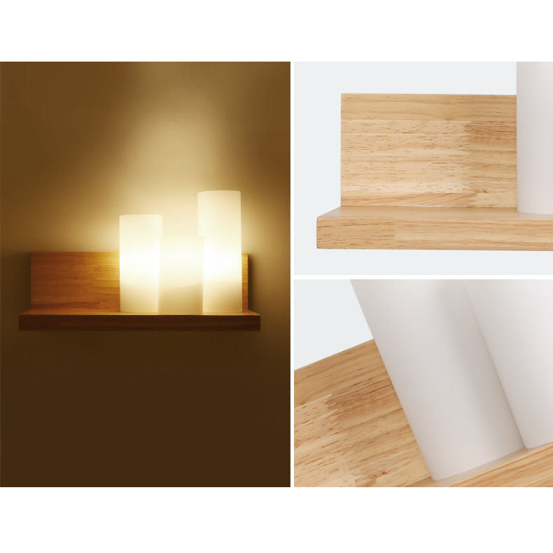 Japanese Minimalist Cylindrical Wooden Glass 1-Light Wall Sconce Lamp Lumendat