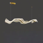 Contemporary Creative Rectangle Wave Ribbon Metal Acrylic LED Island Light Chandelier for Dining Room BulbSquare