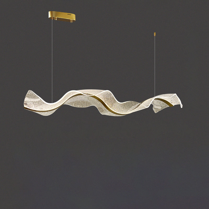 Contemporary Creative Rectangle Wave Ribbon Metal Acrylic LED Island Light Chandelier for Dining Room