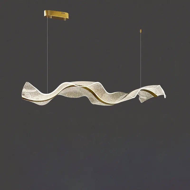 Contemporary Creative Rectangle Wave Ribbon Metal Acrylic LED Island Light Chandelier for Dining Room BulbSquare