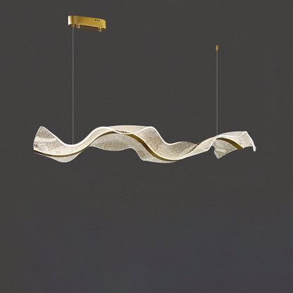 Contemporary Creative Rectangle Wave Ribbon Metal Acrylic LED Island Light Chandelier for Dining Room