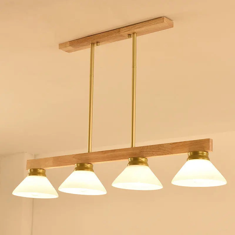 Nordic Solid Wood Cone Glass Shade 3/4 Light Island Light Chandelier BulbSquare