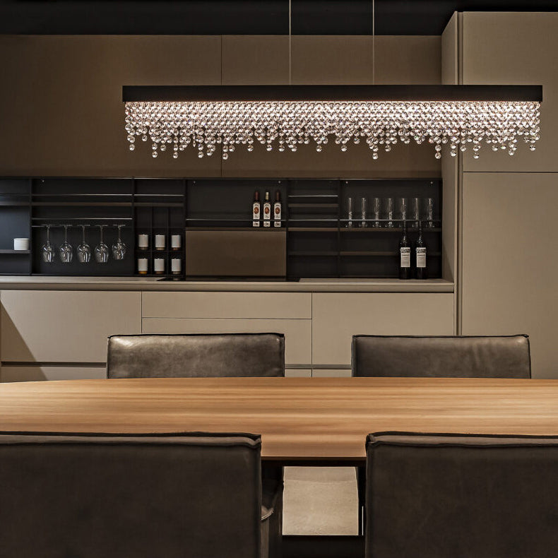 Contemporary Luxury Rectangular Stainless Steel Crystal LED Chandelier for Dining Room