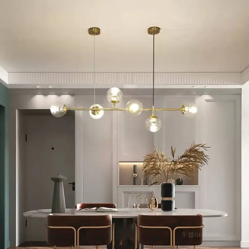 Nordic Minimalist Colorful Orb Metal Glass 6-light Island Light Chandelier BulbSquare