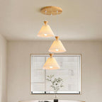 Nordic Wooden Pleated Cone 1/3 Light Island Light Chandelier BulbSquare