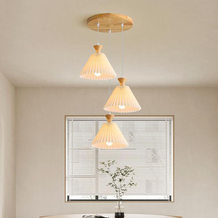 Nordic Wooden Pleated Cone 1/3 Light Island Light Chandelier BulbSquare