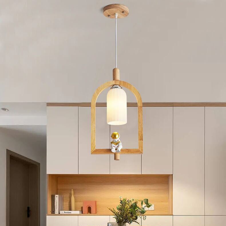 Lumendat Japanese Creative Wood Frame Resin Astronaut 1-Light Pendant Light Lumendat