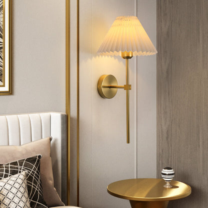 Vintage Pleated Fabric Shade Straight Arm 1-Light Wall Sconce Lamp