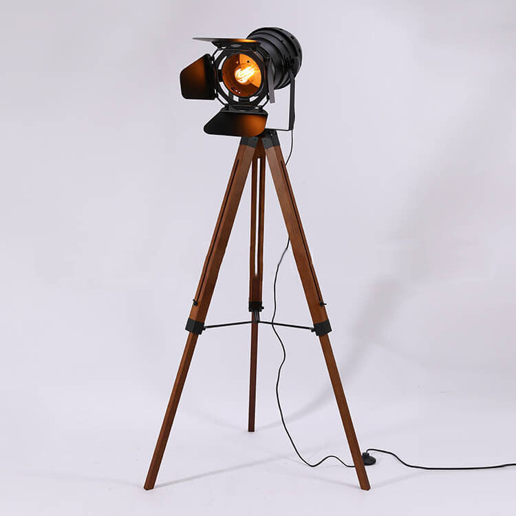 Industrial Vintage Solid Wood Iron Photographer Tripod 1-Light Standing Floor Lamp Lumendat