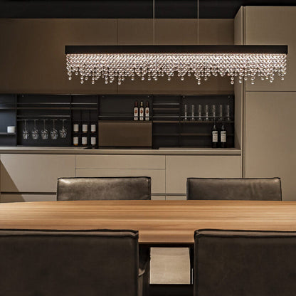 Contemporary Luxury Rectangular Stainless Steel Crystal LED Chandelier for Dining Room