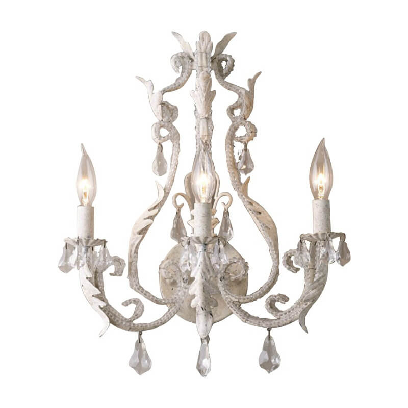 French Vintage Iron Crystal Hardware 3-Light Wall Sconce Lamp Lumendat