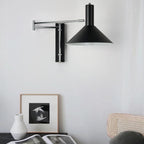 Modern Minimalist Round Tapered Iron 1-Light Retractable Wall Sconce Lamp For Bedroom Lumendat