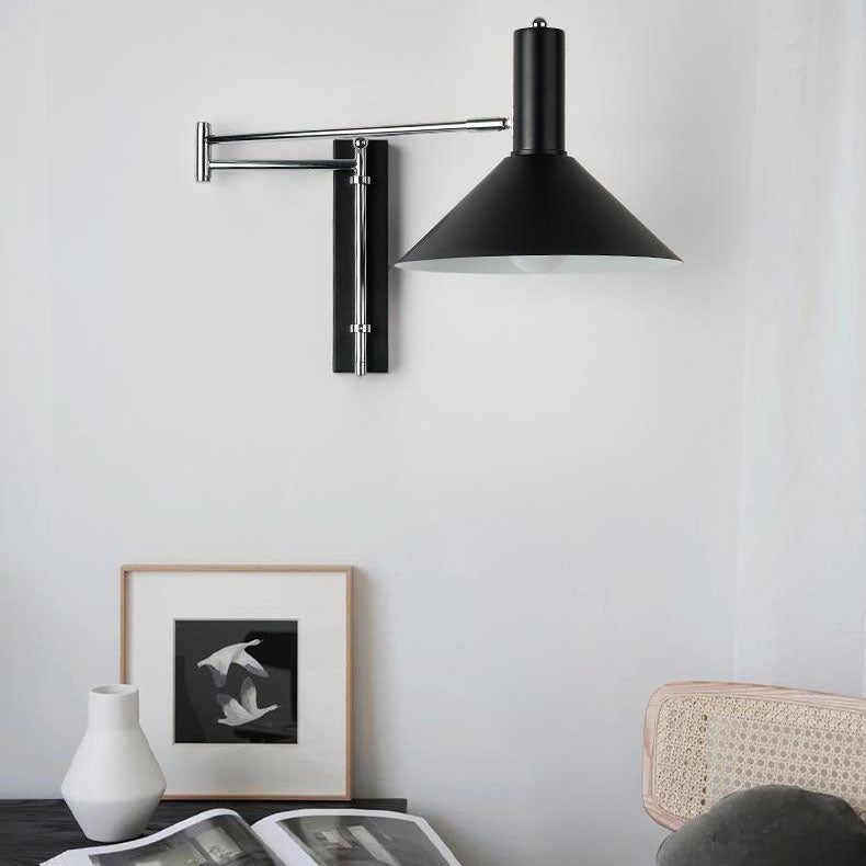 Modern Minimalist Round Tapered Iron 1-Light Retractable Wall Sconce Lamp For Bedroom Lumendat