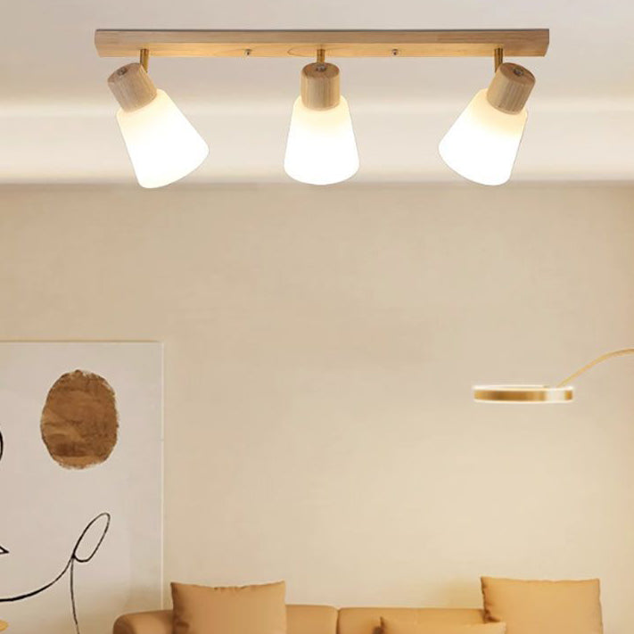 Traditional Vintage Wood Glass Trumpet Shade 1/2/3/4-light Semi-flush Mount Ceiling Light for Living Room
