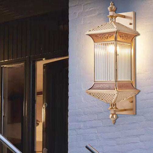 Contemporary Industrial Brass Finish Frame Glass Shade 1/3-Light Wall Sconce Lamp For Outdoor Patio Lumendat