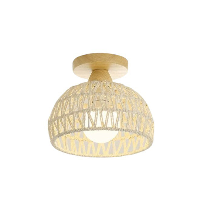 Traditional Japanese Rattan Art Round 1-Light Semi-Flush Mount Ceiling Light For Entryway Lumendat