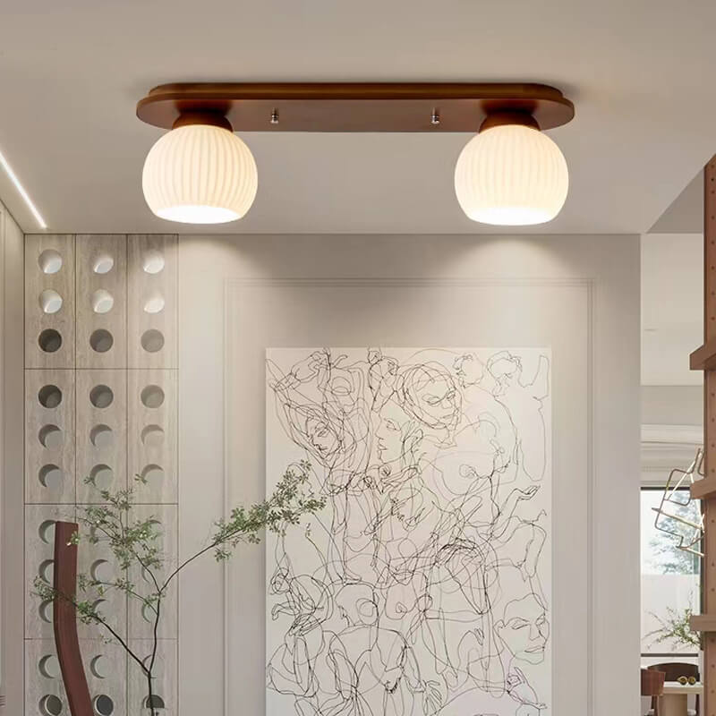 Japanese Vintage Striped Glass Wood Long Plate 2/3 Light Flush Mount Ceiling Light Lumendat