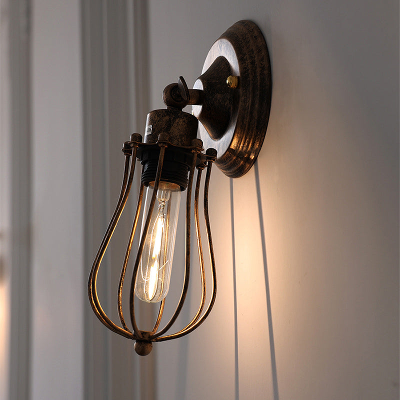 Traditional Vintage Cage Iron 1-Light Wall Sconce Lamp For Living Room Lumendat
