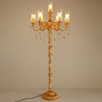 Traditional Luxury Golden Crystal Zinc Alloy Candle Holder 7-Light Standing Floor Lamp For Bedroom Lumendat
