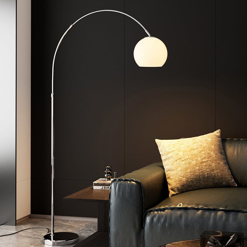 Contemporary Scandinavian Glass Round Shade Fishing Rod Iron 1-Light Standing Floor Lamp For Living Room Lumendat