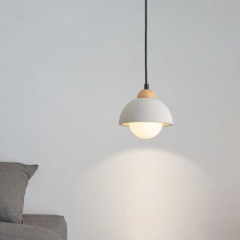 Contemporary Scandinavian Cement Dome Glass Shade 1-light Pendant Light for Bedroom BulbSquare