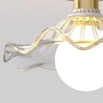 Modern Light Luxury Glass Flower Design Iron 1-light Semi-flush Mount Ceiling Light
