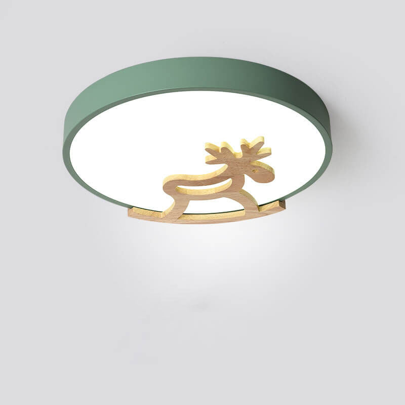 Lumendat Macaron Creative Wooden Horse Shape Round LED Kids Flush Mount Ceiling Light Lumendat