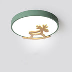 Lumendat Macaron Creative Wooden Horse Shape Round LED Kids Flush Mount Ceiling Light Lumendat