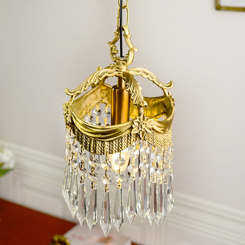 Vintage Luxury Crystal Copper Tassel 1-Light Pendant Light