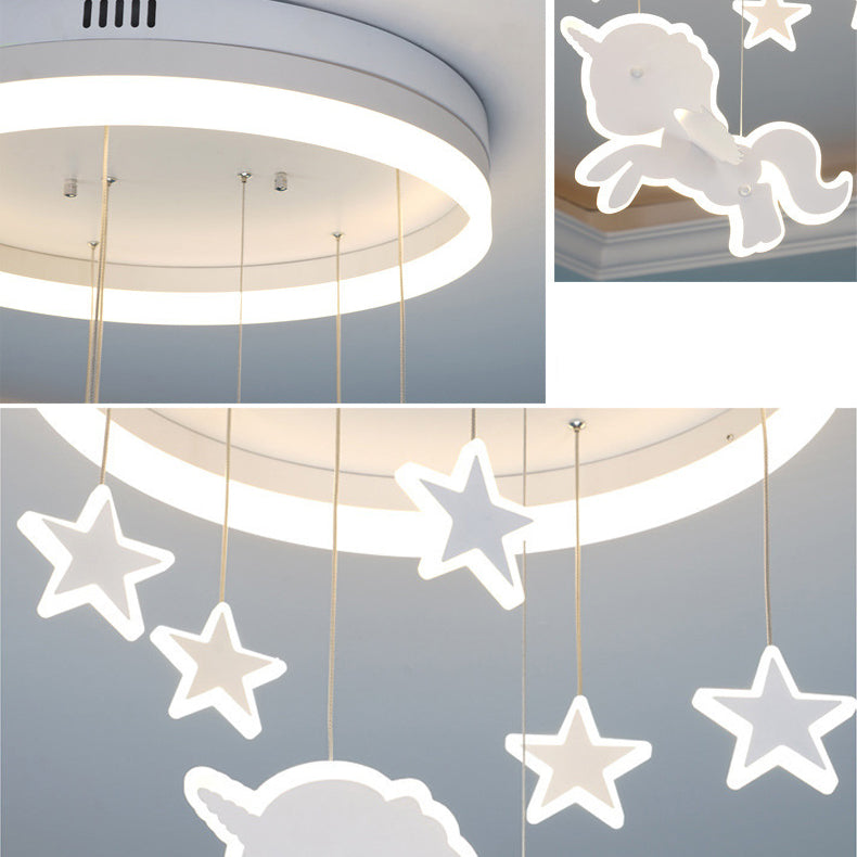 Lumendat Contemporary Nordic Kids Iron Acrylic Round Unicorn Star LED Flush Mount Ceiling Light For Bedroom Lumendat