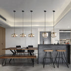 Contemporary Nordic Iron Glass Round Geometric Jar 1-Light Pendant Light For Living Room & Bedroom Lumendat