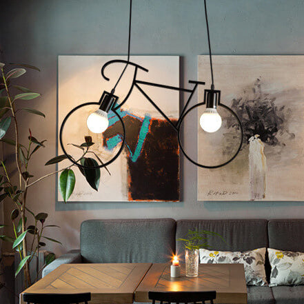 Lumendat Contemporary Creative Bicycle Shape Iron 2-Light Kids Chandelier For Living Room & Bedroom Lumendat