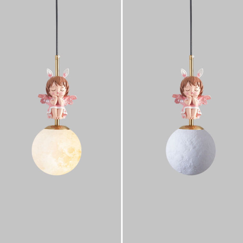 Lumendat Contemporary Nordic Kids Resin Glass Round Angel 1-Light Pendant Light For Bedside Lumendat
