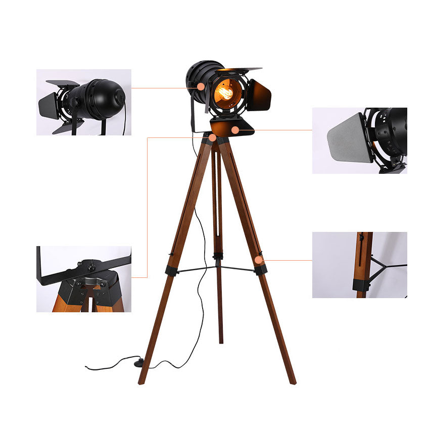 Industrial Vintage Solid Wood Iron Photographer Tripod 1-Light Standing Floor Lamp Lumendat