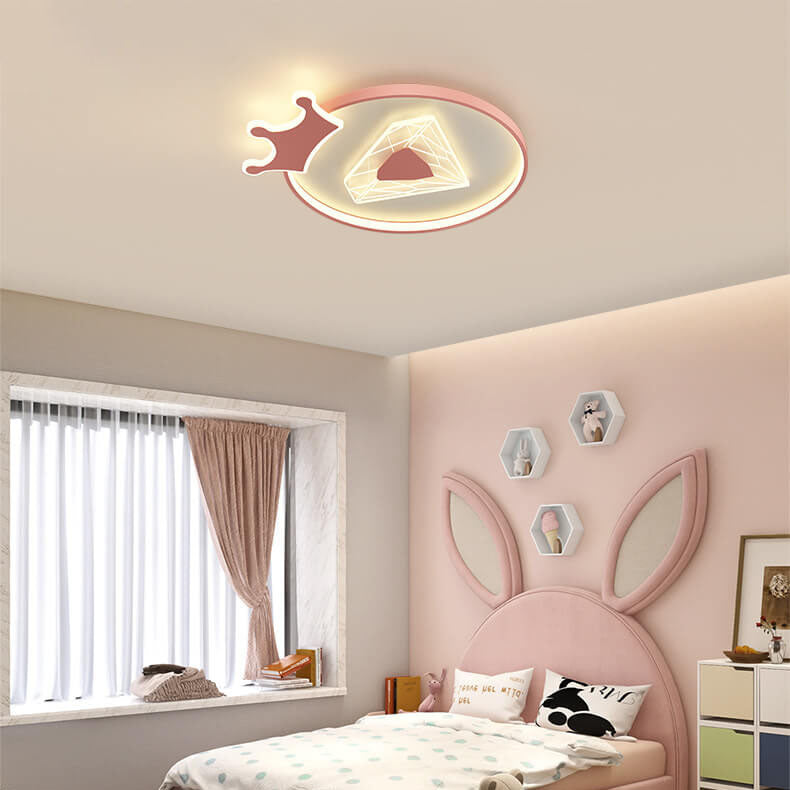 Lumendat Creative Simplicity Round Crown Diamond Acrylic Shade LED Kids Flush Mount Ceiling Light Lumendat