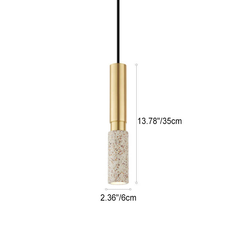 Contemporary Nordic Marble Terrazzo Column Metal 1-Light Pendant Light for Living Room Lumendat