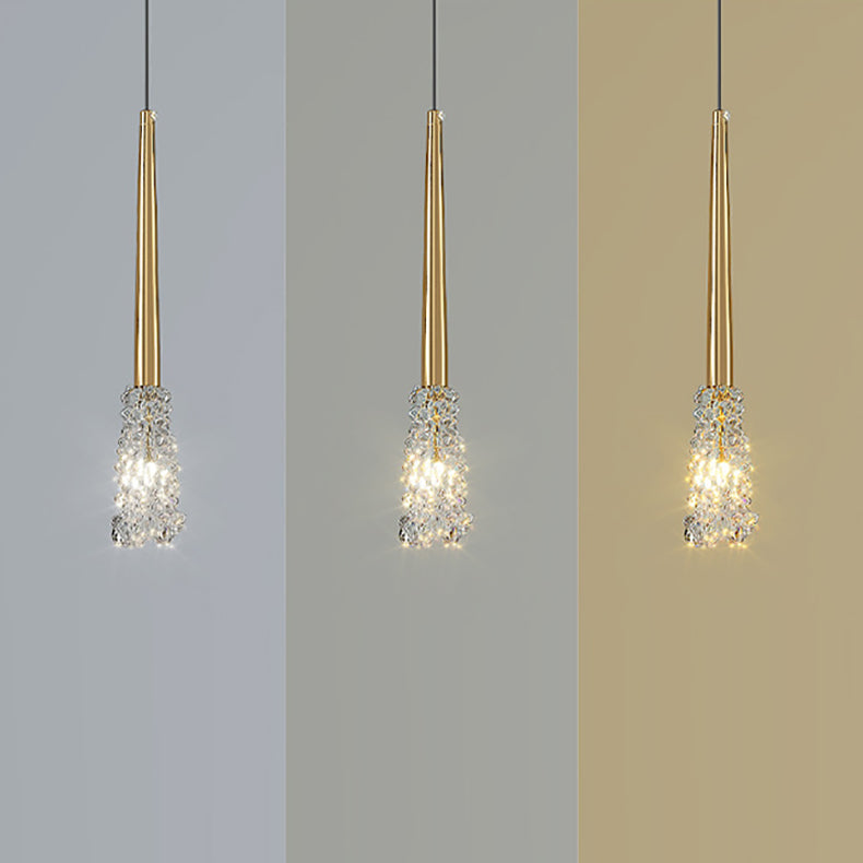 Contemporary Luxury Full Copper Water-ripple Glass Shade 1-light Pendant Light for Living Room