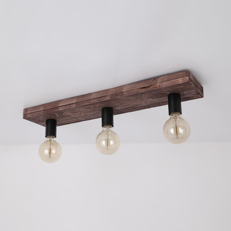 Retro Creative Solid Wood Glass Lampshade 3-light Flush Mount Ceiling Light