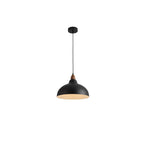 Japanese Simple Iron Dome Solid Wood Top 1-light Pendant Light BulbSquare