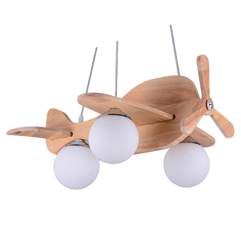 Lumendat Contemporary Creative Wooden Propeller Plane 3-Light Kids Chandelier For Living Room Lumendat