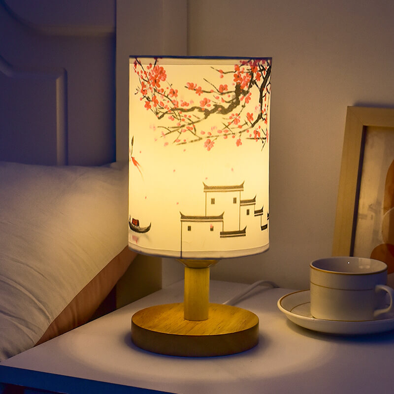 Modern Minimalist Fabric Column Landscape Wood LED Table Lamp Lumendat