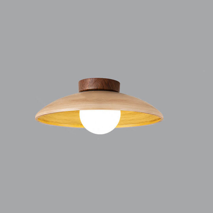 Japanese Wabi-sabi Faux Woodgrain Flying Saucer Design 1-light Semi-flush Mount Ceiling Light