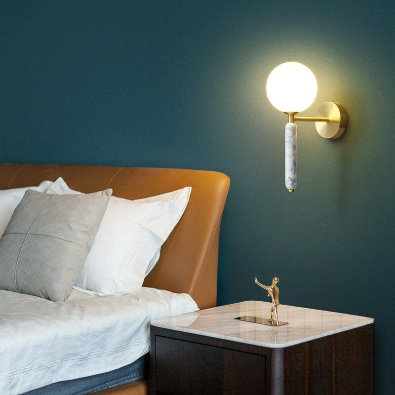 Nordic Ball Shade Marble Straight Arm 1-Light Wall Sconce Lamp Lumendat