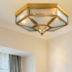 Traditional European Polygonal All Copper Glass 3/4 Light Flush Mount Ceiling Light For Living Room Lumendat