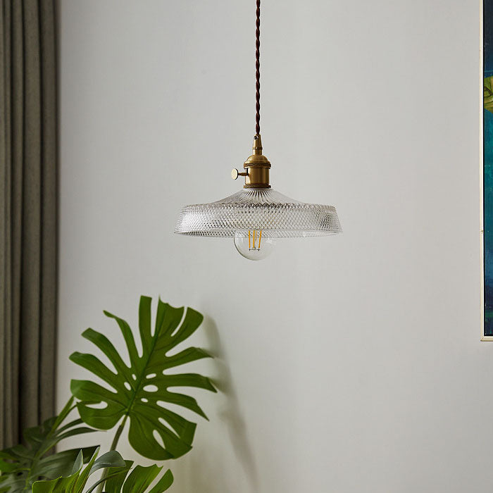 Modern Simplicity Round Ripple Brass Glass 1-light Pendant Light for Living Room